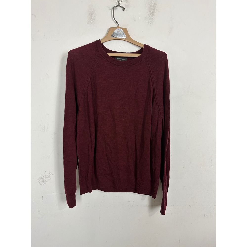 Banana Republic Mens XL Burgundy 100% Merino Wool Raglan Crewneck Sweater Maroon